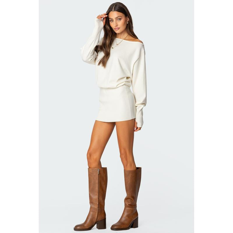 Chic Eve Off-Shoulder Knit Mini Dress - Perfect for Any Occasion!