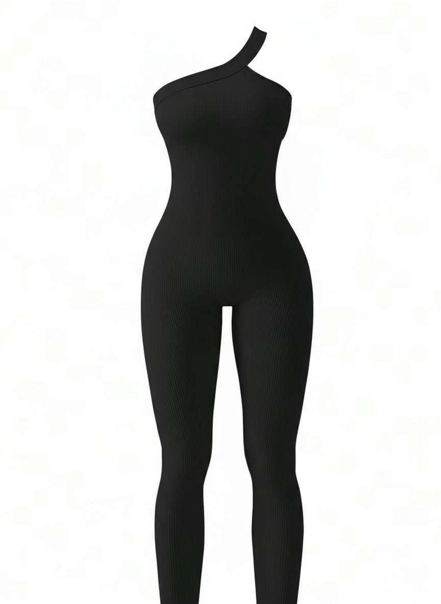 Women Yoga Jumpsuits Workout Ribbed One Shoulder One Piece Sport Jumpsuits