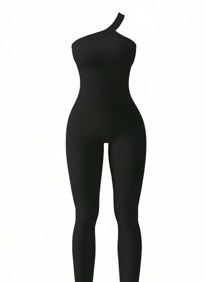 Women Yoga Jumpsuits Workout Ribbed One Shoulder One Piece Sport Jumpsuits