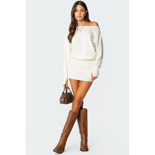 Chic Eve Off-Shoulder Knit Mini Dress - Perfect for Any Occasion!