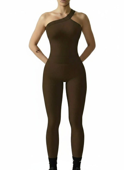 Women Yoga Jumpsuits Workout Ribbed One Shoulder One Piece Sport Jumpsuits
