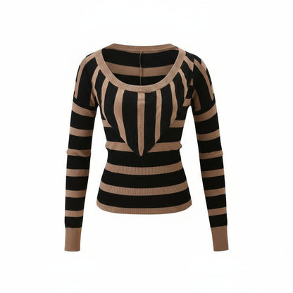 SUZI SWEATER - BLACK and TAN STRIPE