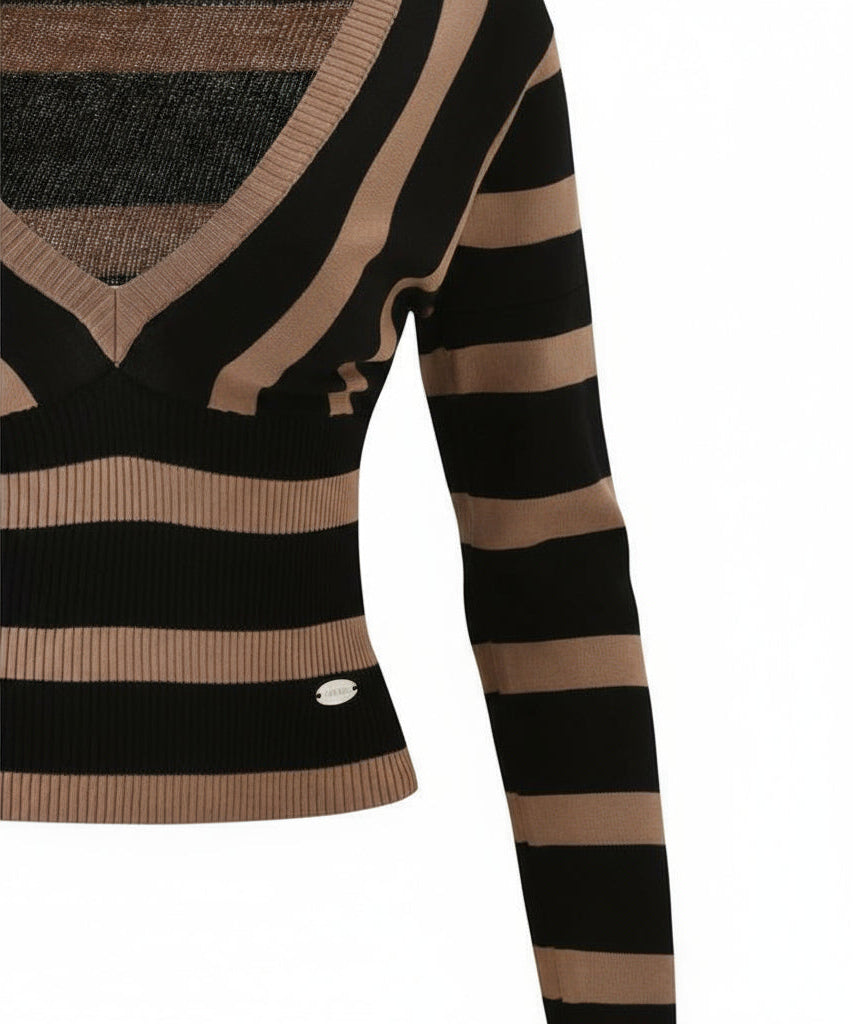 SUZI SWEATER - BLACK and TAN STRIPE