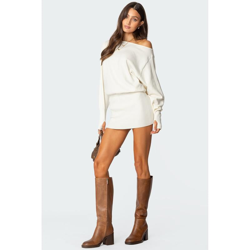 Chic Eve Off-Shoulder Knit Mini Dress - Perfect for Any Occasion!