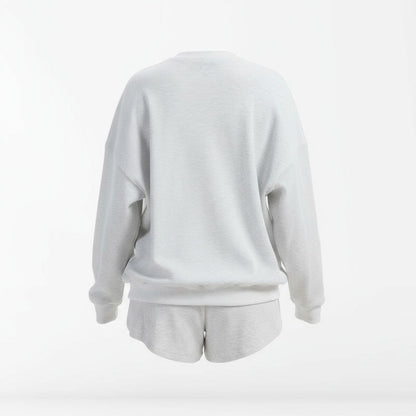 Anotherchill Women'S Oversized Waffle Knit Lounge Set – Long Sleeve Henley Sweatshirt and High Waisted Shorts 2 Piece Casual Outfit