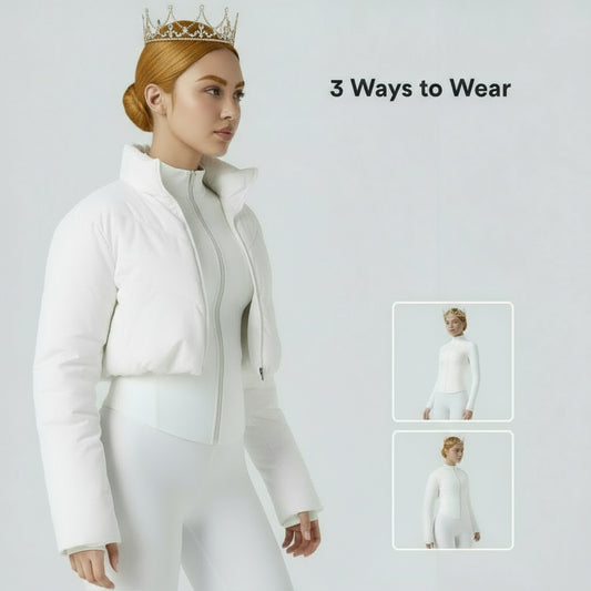 Halara 3-In-1 Stand Collar Casual Cropped Puffer Coat & Thumb Holes Curved Hem Jacket with Pocket