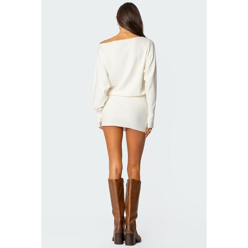 Chic Eve Off-Shoulder Knit Mini Dress - Perfect for Any Occasion!