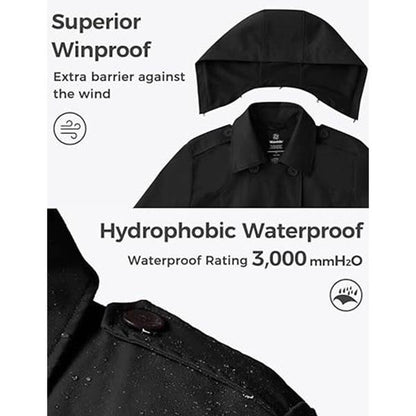 Fallfreshness Women'S plus Size Double-Breasted Trench Coat Waterproof Classic Lapel Overcoat Stylish Pea Coat with Belt