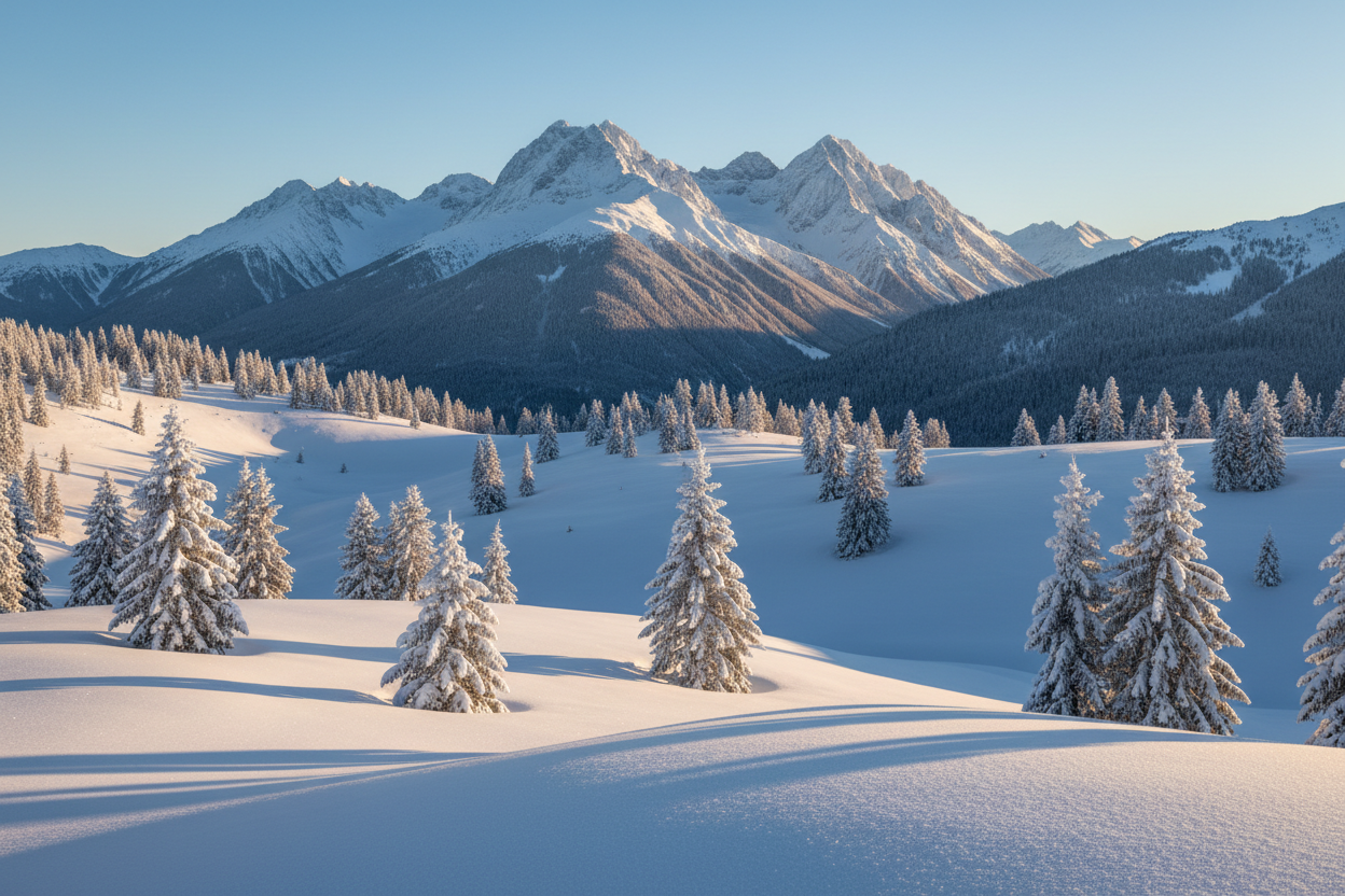 Erstelle eine schöne landschaft mit schnee in einer hohen auflösung